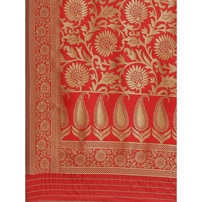 Glorious Red Colored Festive Wear Woven Silk Blend Saree
