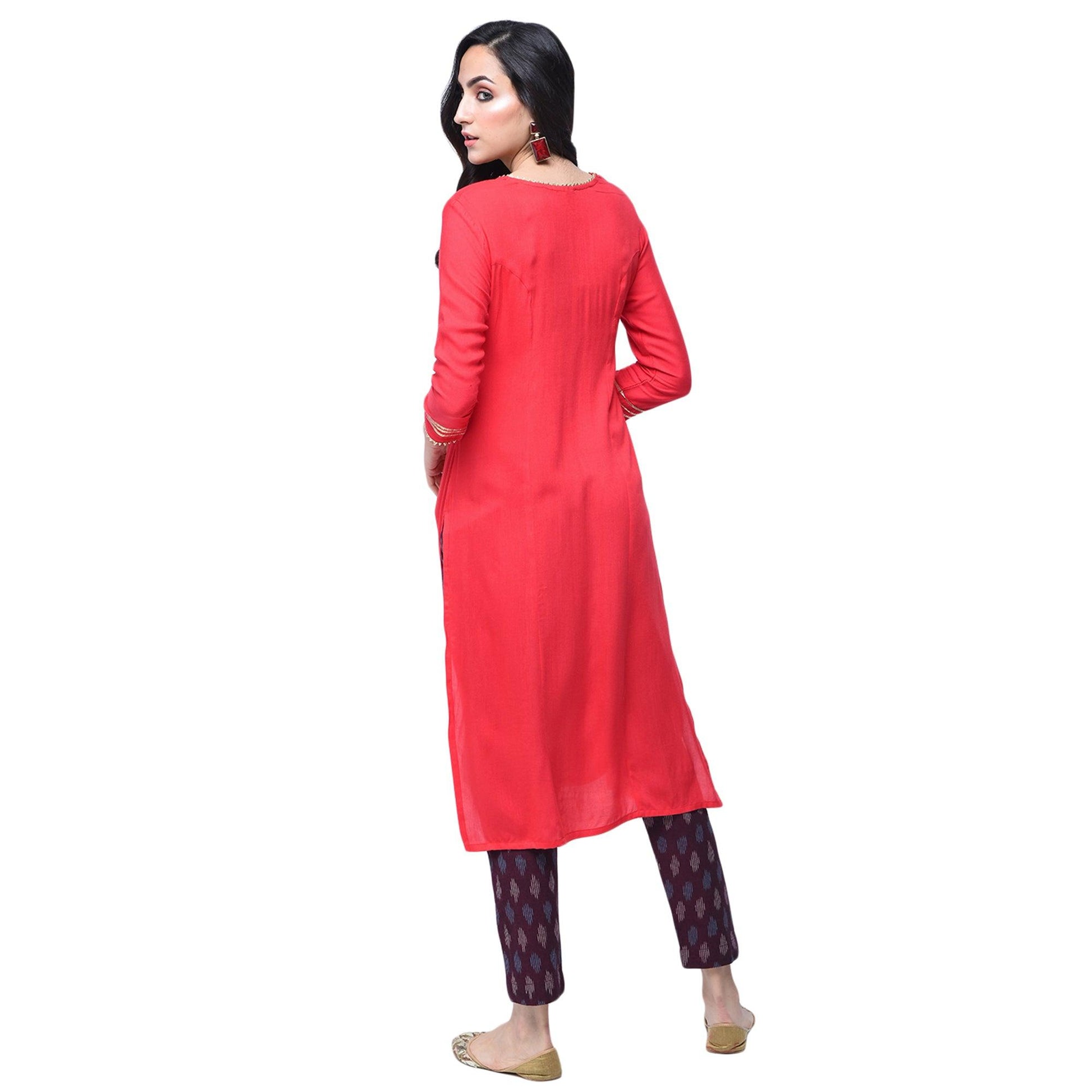 Glorious Red Colored Partywear Rayon Kurti