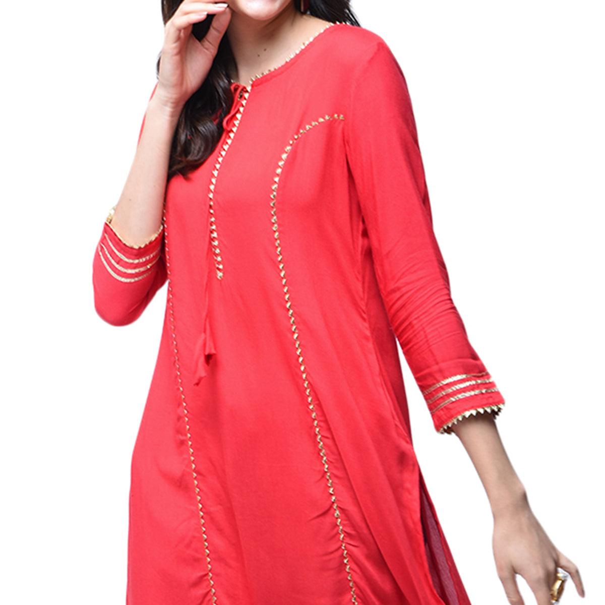 Glorious Red Colored Partywear Rayon Kurti