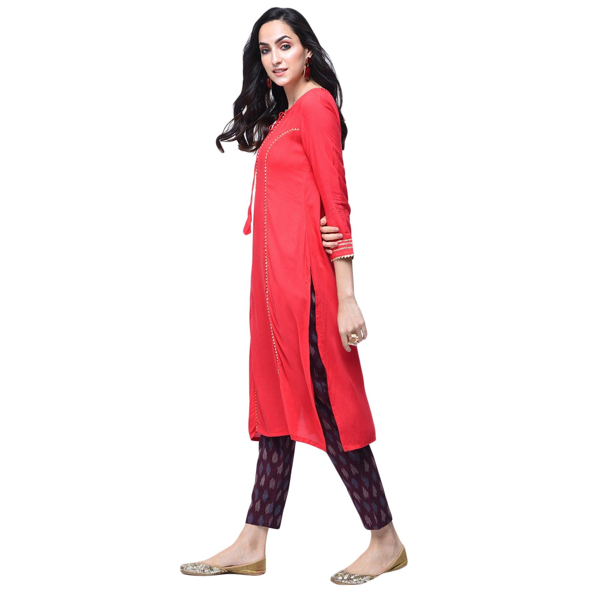 Glorious Red Colored Partywear Rayon Kurti