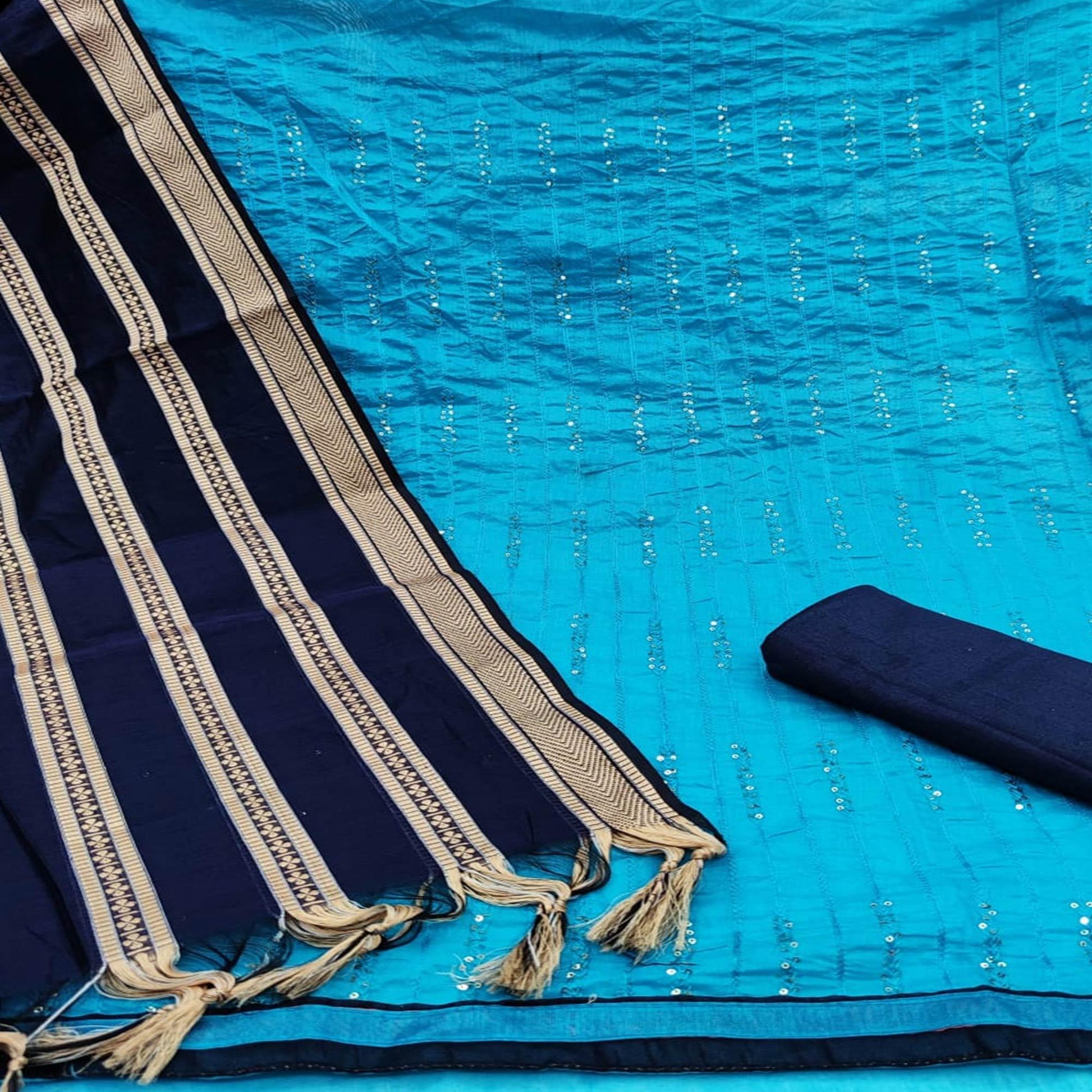Glorious Sky Blue Colored Casual Wear Embroidered Chanderi Dress Material