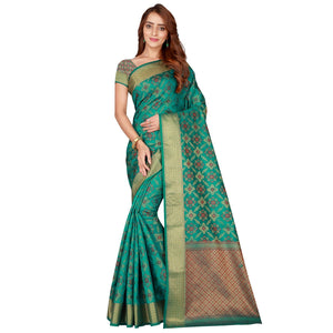 Glorious Turquoise Green Colored festive Wear silk Saree