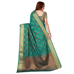 Glorious Turquoise Green Colored festive Wear silk Saree