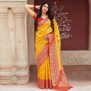 Glorious Yellow Colored Festive Wear Woven Banarasi Silk Saree
