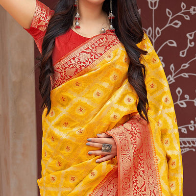 Glorious Yellow Colored Festive Wear Woven Banarasi Silk Saree