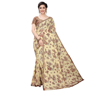 Glowing Beige Colored Casual Wear Printed Art Silk Saree