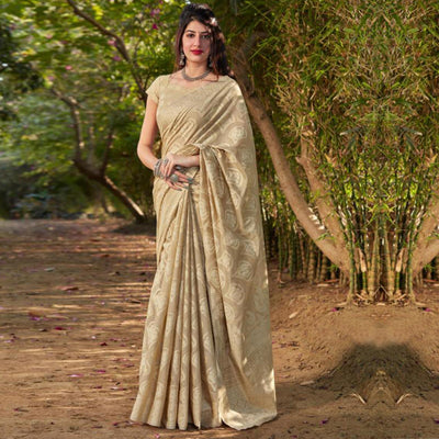 Glowing Beige Coloured Casual Wear Printed Cotton Silk