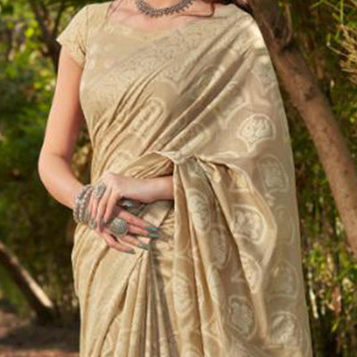 Glowing Beige Coloured Casual Wear Printed Cotton Silk