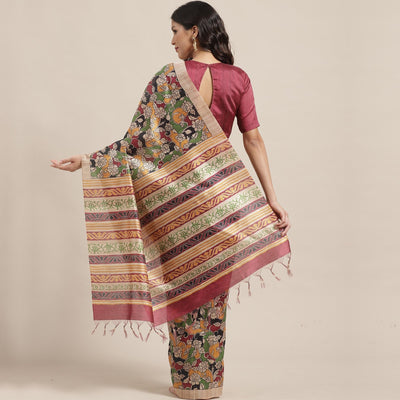 Glowing Beige-Multi Colored Casual Wear Floral Printed Silk Blend Saree With Tassels