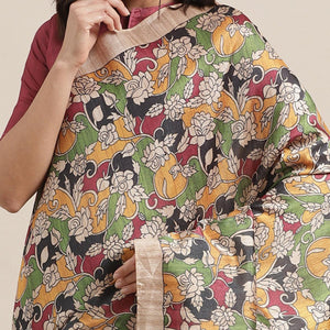 Glowing Beige-Multi Colored Casual Wear Floral Printed Silk Blend Saree With Tassels