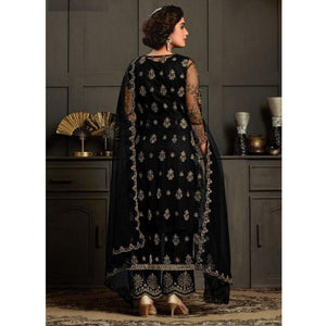 Glowing Black Coloured Party Wear Floral Embroidered Butterfly Net Pakistani Straight Suit