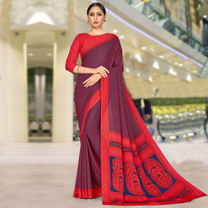 Glowing Blue & Red Coloured Casual Wear Printed Crepe Saree