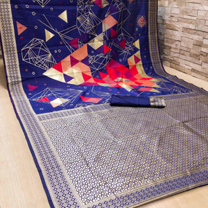 Glowing Blue Colored Festive Wear Woven Banarasi Silk Saree