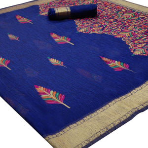Glowing Blue Colored Partywear Printed Linen Saree