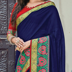 Glowing Blue Coloured Casual Wear Woven Cotton Handloom Saree