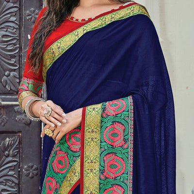 Glowing Blue Coloured Casual Wear Woven Cotton Handloom Saree