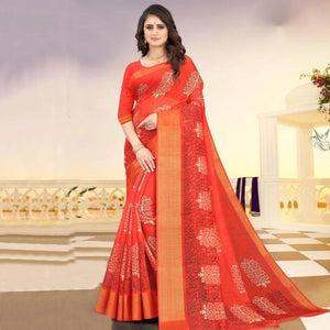 Glowing Casual Wear Peach Coloured Digital Kalamkari Printed Cotton Saree