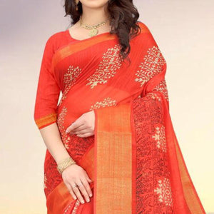 Glowing Casual Wear Peach Coloured Digital Kalamkari Printed Cotton Saree