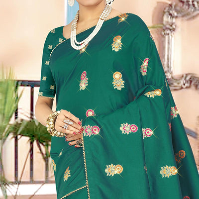 Glowing Dark Green Colored Festive Wear Woven Banarasi Silk Saree