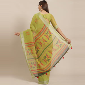 Glowing Green Colored Casual Wear Printed Linen Saree