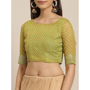 Glowing Green Colored Casual Wear Printed Linen Saree