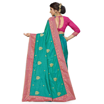 Glowing Green Colored Festive Wear Embroidered Sana Silk Saree
