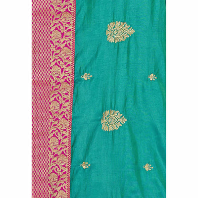 Glowing Green Colored Festive Wear Embroidered Sana Silk Saree