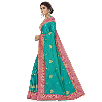 Glowing Green Colored Festive Wear Embroidered Sana Silk Saree