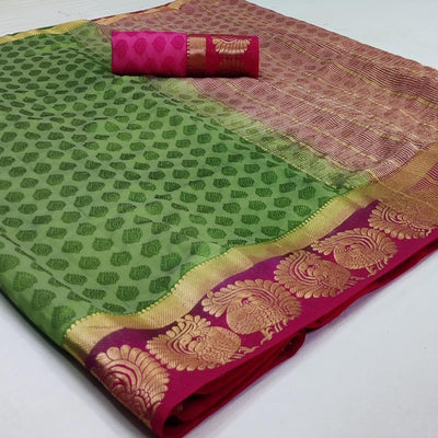 Glowing Green Coloured Festive Wear Woven Art Silk Saree