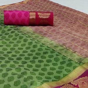 Glowing Green Coloured Festive Wear Woven Art Silk Saree