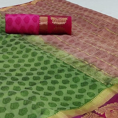 Glowing Green Coloured Festive Wear Woven Art Silk Saree