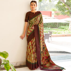 Glowing Green Coloured Partywear Woven Silk Saree