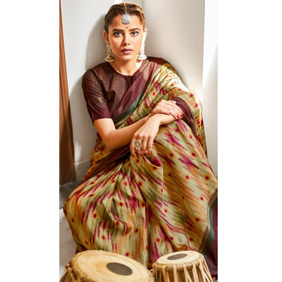 Glowing Green Coloured Partywear Woven Silk Saree