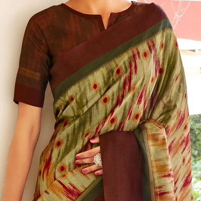 Glowing Green Coloured Partywear Woven Silk Saree