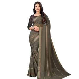 Glowing Grey Colored Casual Wear Georgette Saree