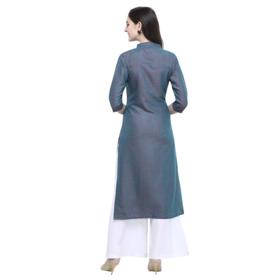 Glowing Greyish Blue Colored Casual Wear Embroidered Rayon Kurti-Palazzo Set