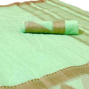 Glowing Light Green Colored Festive Wear Woven Linen Saree