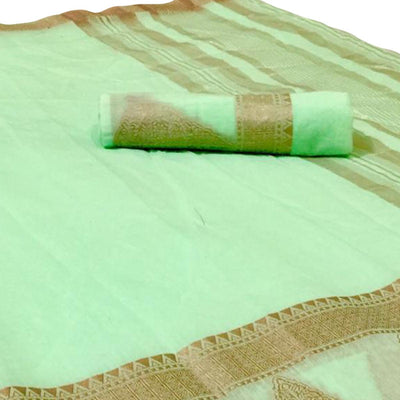 Glowing Light Green Colored Festive Wear Woven Linen Saree
