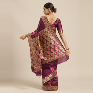 Glowing Magenta Colored Festive Wear Woven Silk Blend Saree