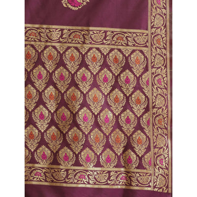 Glowing Magenta Colored Festive Wear Woven Silk Blend Saree
