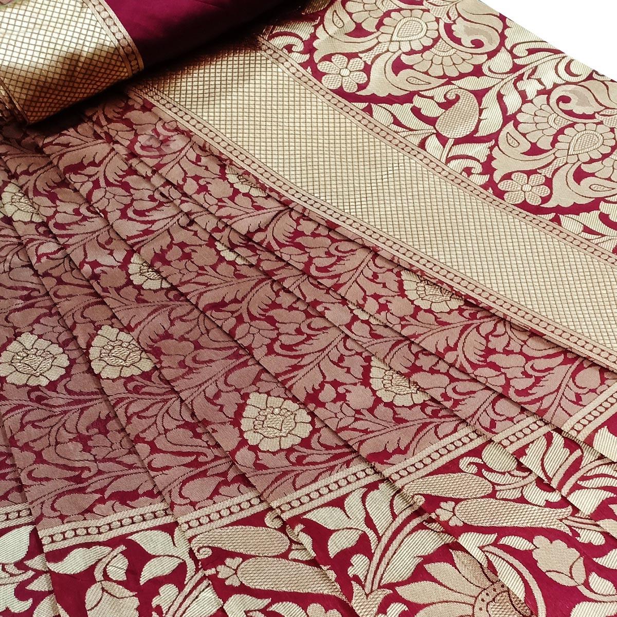 glowing-maroon-colored-festive-wear-woven-litchi-jacquard-silk-saree-69883