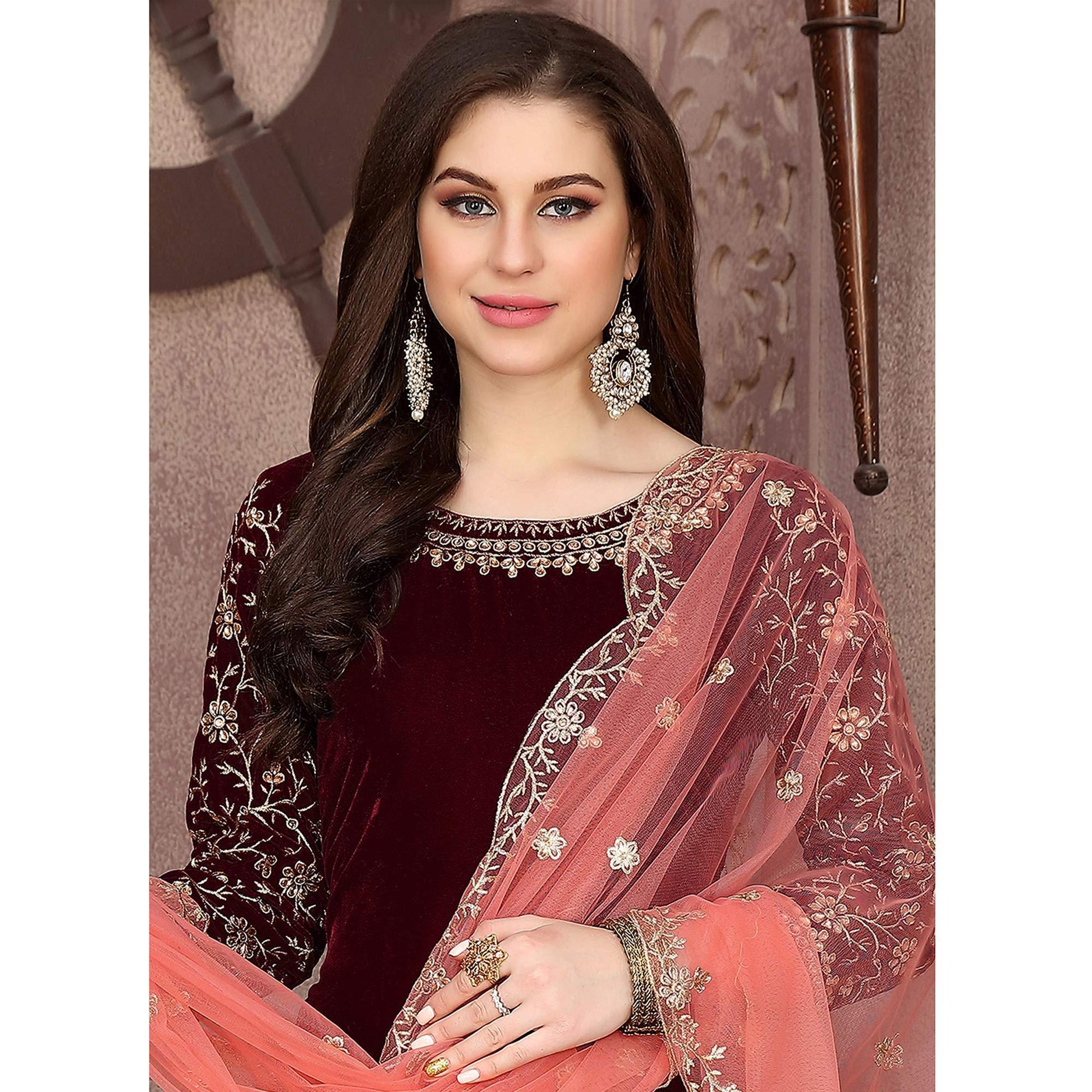 glowing-maroon-colored-partywear-embroidered-velvet-patiala-suit-46041