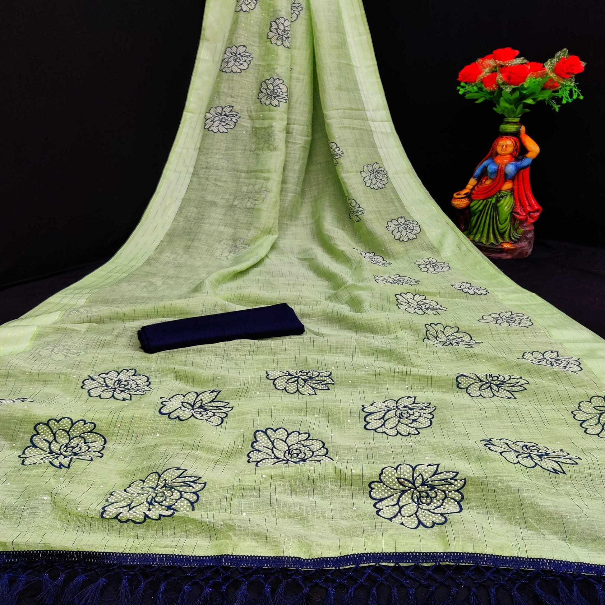 glowing-mehendi-coloured-striped-pattern-printed-casual-wear-cotton-saree-87347