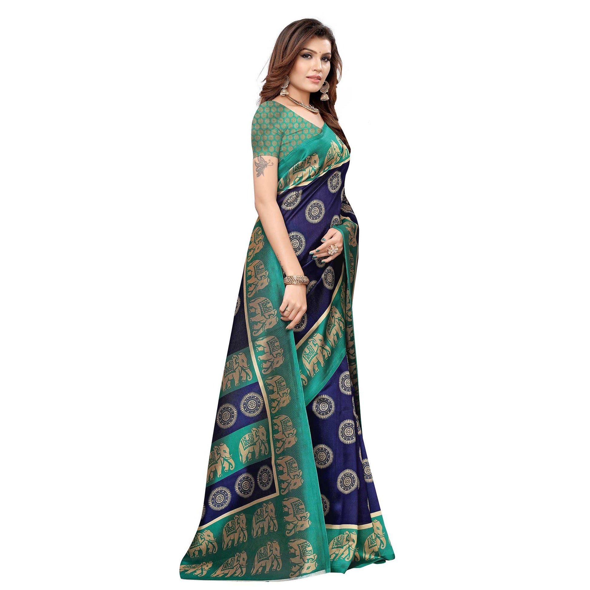 glowing-navy-blue-colored-casual-printed-art-silk-saree
