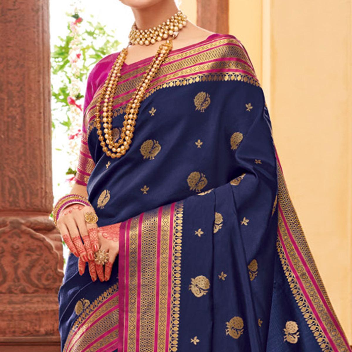 glowing-navy-blue-colored-festive-wear-woven-silk-saree-43565