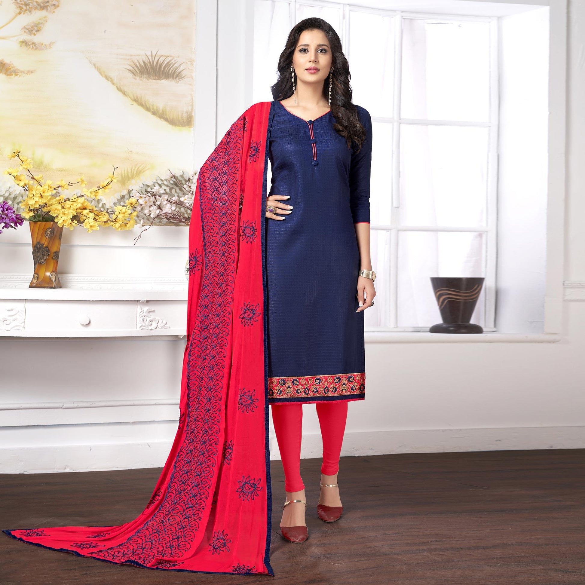 glowing-navy-blue-colored-partywear-embroidered-cotton-suit