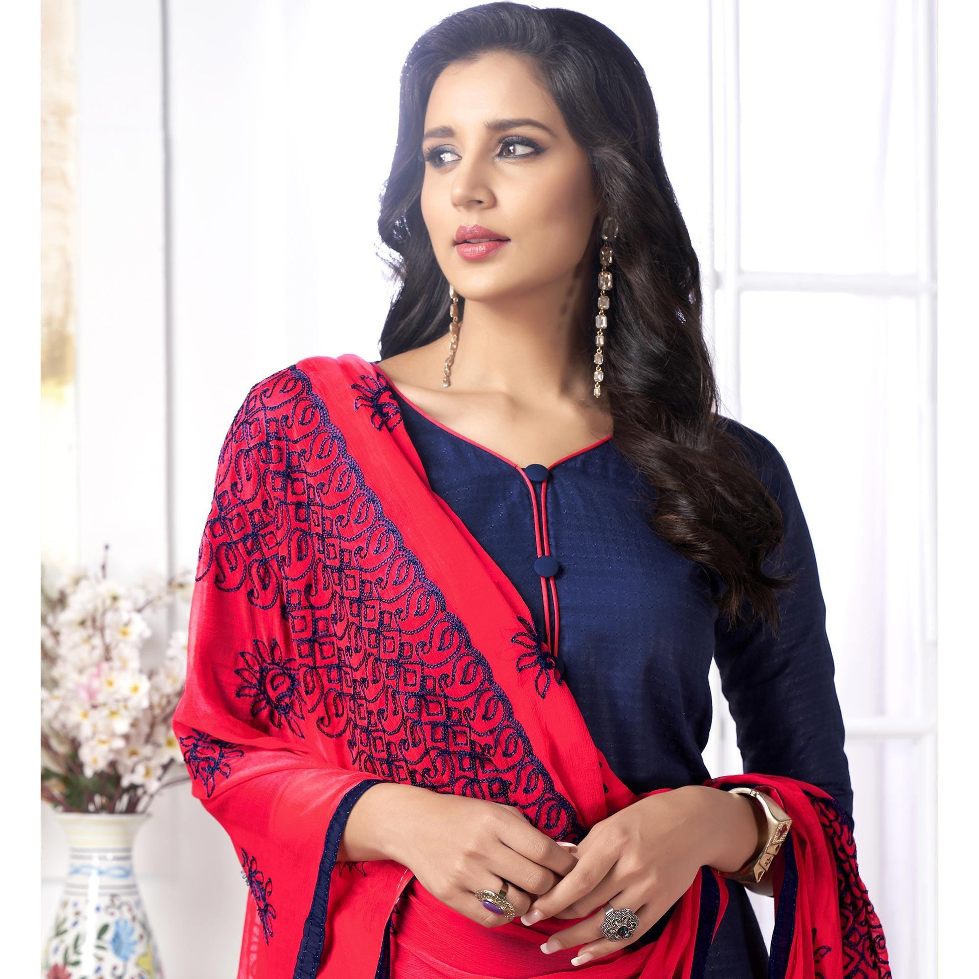 glowing-navy-blue-colored-partywear-embroidered-cotton-suit