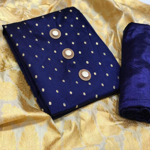 glowing-navy-blue-colored-festive-wear-woven-satin-dress-material-with-banarasi-silk-dupatta
