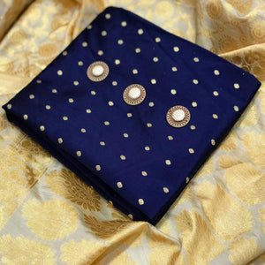glowing-navy-blue-colored-festive-wear-woven-satin-dress-material-with-banarasi-silk-dupatta