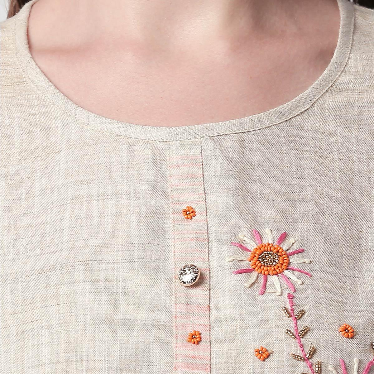 glowing-off-white-colored-partywear-embroidered-cotton-kurti-skirt-set-41537